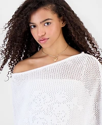 Hooked Up by Iot Juniors' Flower-Detail Crochet Poncho