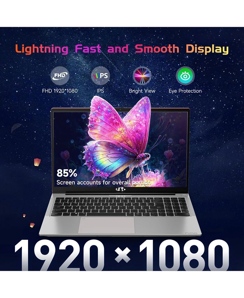Nimo 15.6" Laptop Intel Pentium Processor N100 8GB Ram 256GB Ssd 3.4GHz Backlit Keyboard- Fingerprint WiFi 6 Win 11