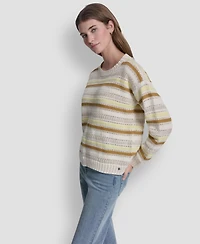 Dkny Jeans Petite Striped Crewneck Sweater