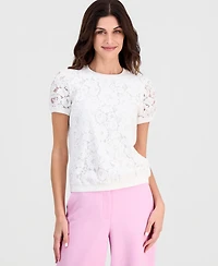 Tahari Asl Petite Lace-Front Crewneck Sweater