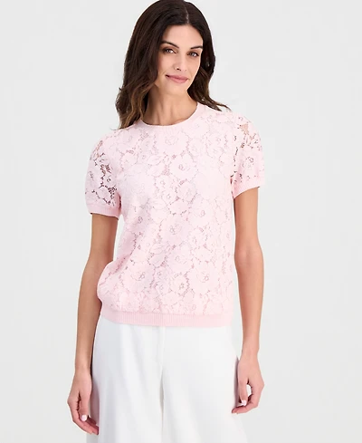 Tahari Asl Women's Lace-Front Short-Sleeve Sweater