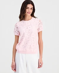 Tahari Asl Women's Lace-Front Short-Sleeve Sweater