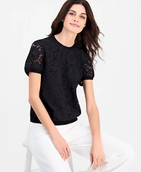 Tahari Asl Women's Lace-Front Short-Sleeve Sweater
