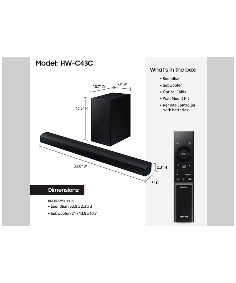 Samsung Hw-C43C 2.1 Channel Soundbar and Subwoofer with Dts Virtual:X (2023)
