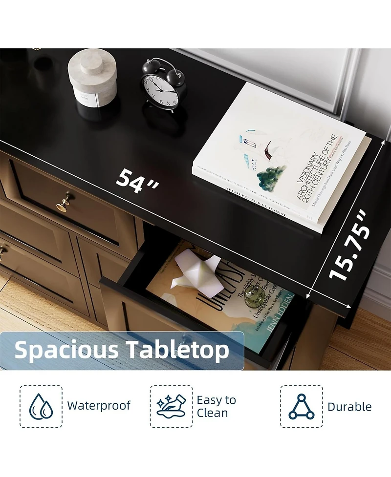 gaomon 7 Drawer Dresser, Modern Wood Chest with Gold Handles and Large Storage for Bedroom or Hallway