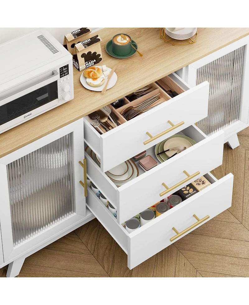 Gaomon 56" Large Sideboard Buffet with Drawer, Storage Cabinet Adjustable Shelves and Fluted Glass Door, Modern Coffee Bar