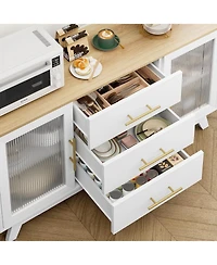 Gaomon 56" Large Sideboard Buffet with Drawer, Storage Cabinet Adjustable Shelves and Fluted Glass Door, Modern Coffee Bar