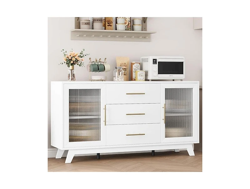 Gaomon 56" Large Sideboard Buffet with Drawer, Buffet Storage Cabinet with Adjustable Shelves and Fluted Glass Door, Modern Coffee Bar Cabinet