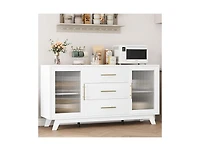 Gaomon 56" Large Sideboard Buffet with Drawer, Buffet Storage Cabinet with Adjustable Shelves and Fluted Glass Door, Modern Coffee Bar Cabinet