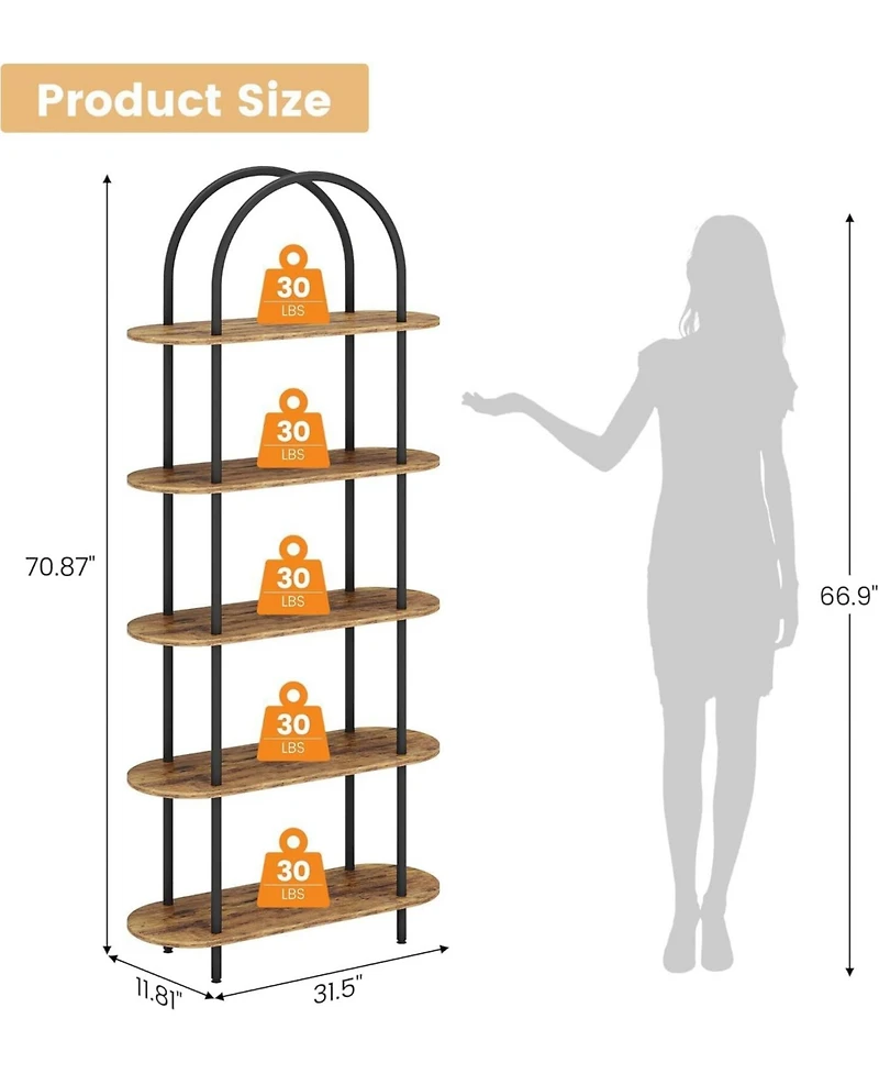 gaomon 71" 5-Tier Metal Collapsible Bookshelf