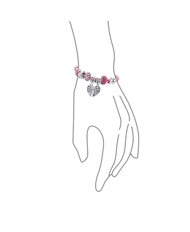 Bling Jewelry 2 Piece Best Friend Heart Charm Bracelet Pink Leather & Silver Clasp 6.5-8.5In