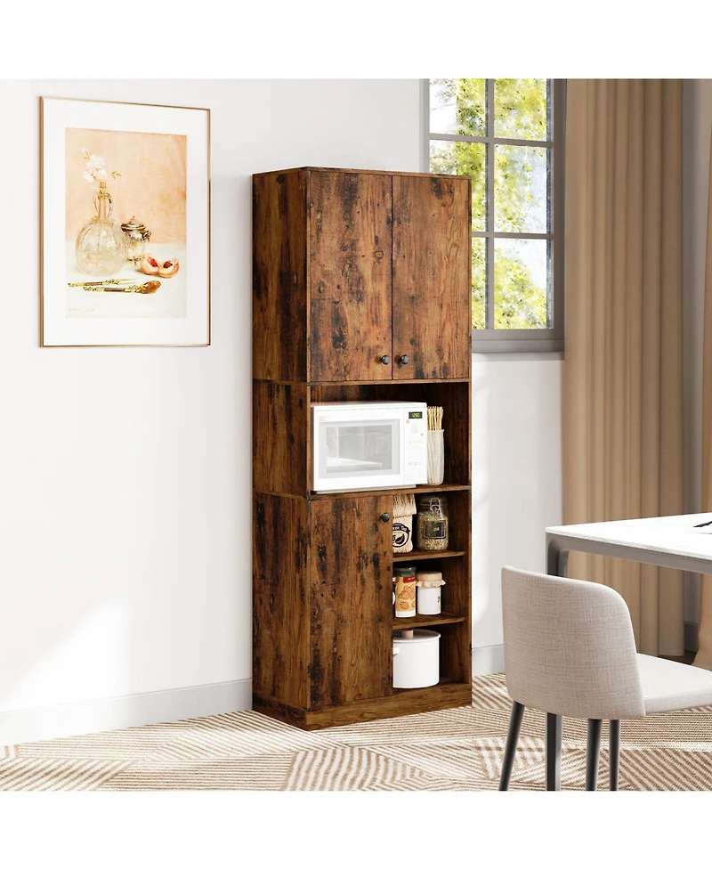 Kitchen Pantry Storage Cabinet – Microwave Stand with Open Shelves for Kitchen Organization