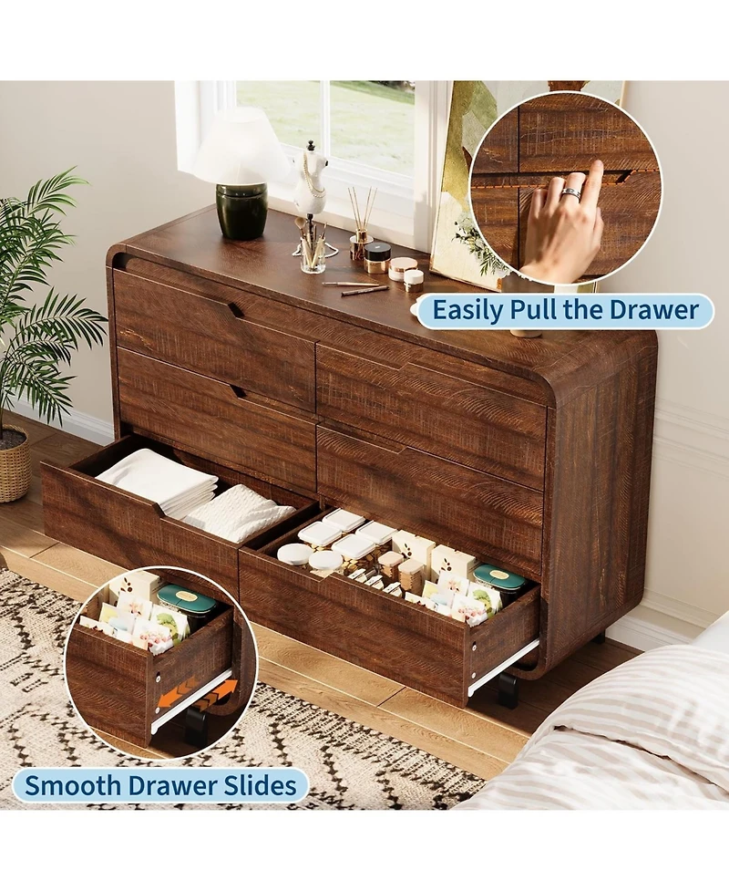 Gaomon 6 Drawers Dresser for Bedroom, 47" Wide Modern Wooden Clothes with Large Wood Storage, Chest of Living Room.