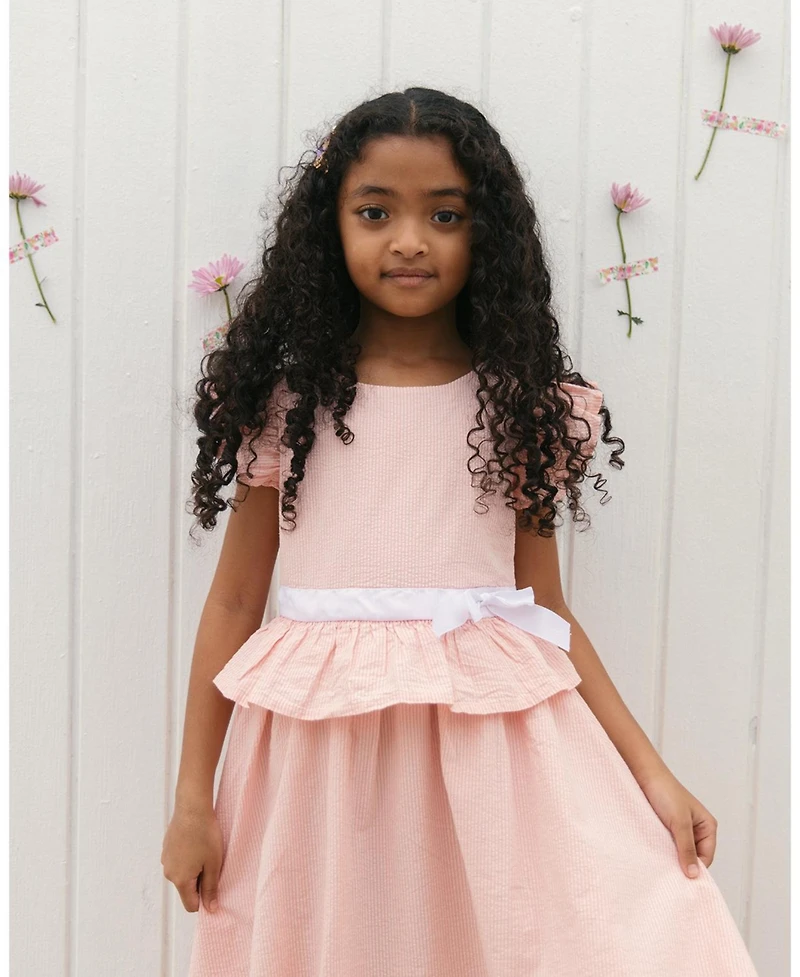 Hope & Henry Little Girls Organic Seersucker Ruffle Sleeve Peplum Dress