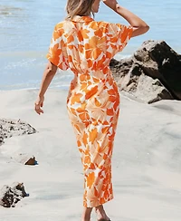 Cupshe Women's Collared Short Sleeve Tie-Front Maxi Dress