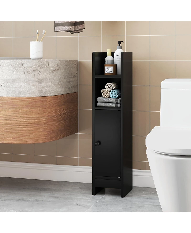 Volenca Space-Saving Corner Bathroom Slim Cabinet with Door and Adjustable Shelf