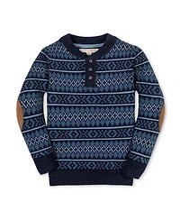 Hope & Henry Little and Big Boys' Organic Long Sleeve Henley Pullover Sweater with Elbow Patches