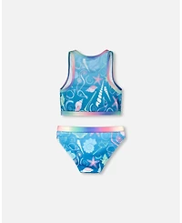 Deux par Deux Girl Two-Piece Swimsuit Blue Shell Print - Toddler|Child