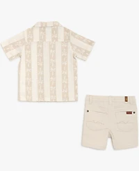 7 For All Mankind Baby Boys' Button-Down Shirt and Twill Shorts, 2-Piece Set
