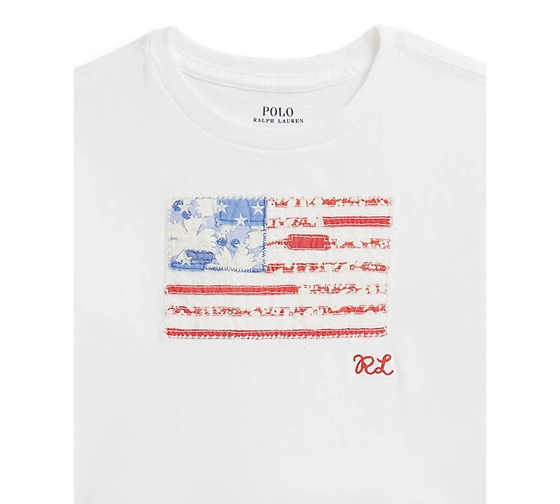 Polo Ralph Lauren Girls' 2-6X Floral Flag Crewneck Jersey Boxy T-Shirt