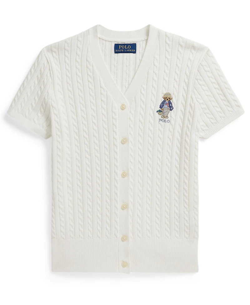 Polo Ralph Lauren Girls' 7-16 Bear Cable V-Neck Cardigan