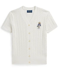 Polo Ralph Lauren Girls' 7-16 Bear Cable V-Neck Cardigan