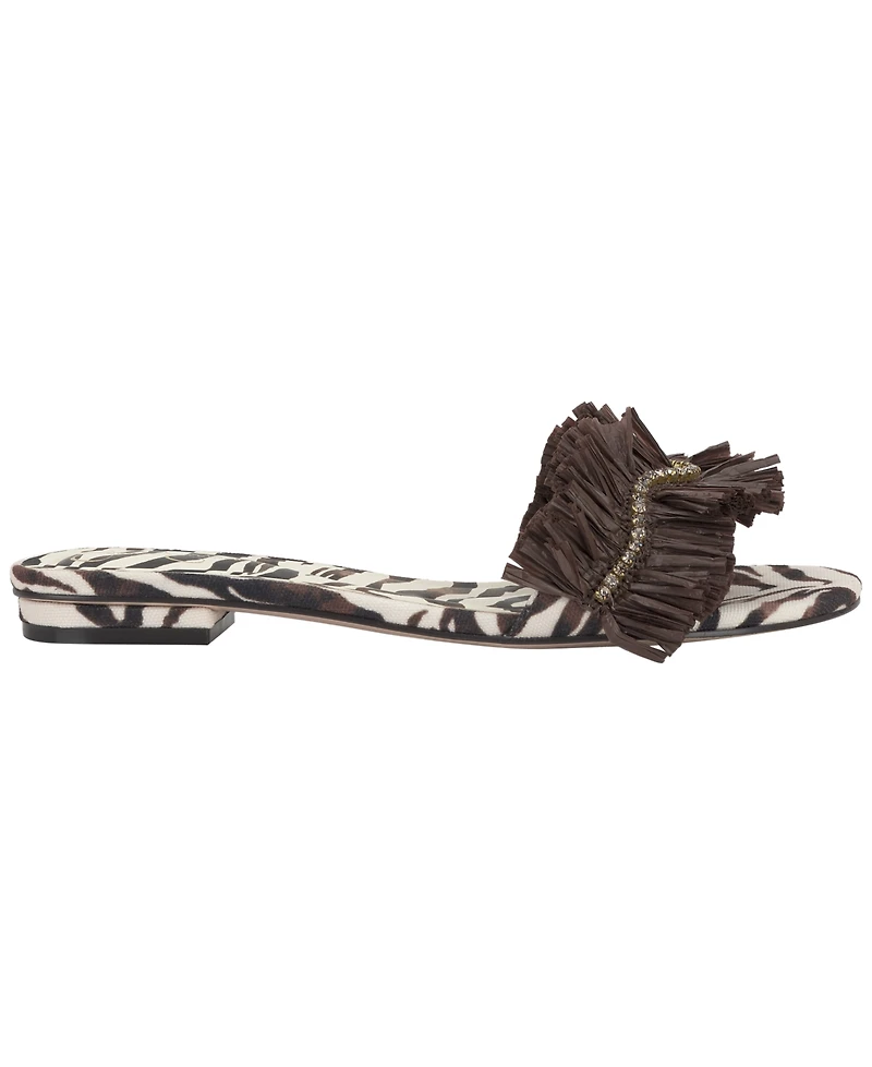 Jessica Simpson Women's Danive Raffia Fringe Flat Slide Sandals