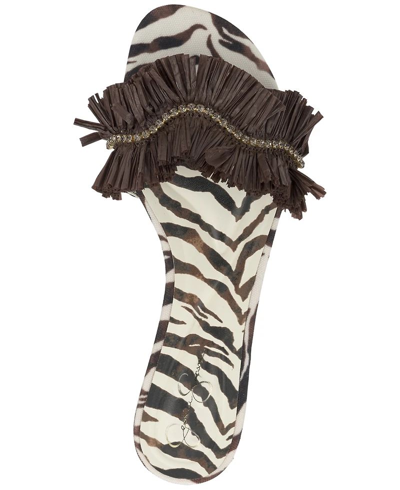 Jessica Simpson Women's Danive Raffia Fringe Flat Slide Sandals