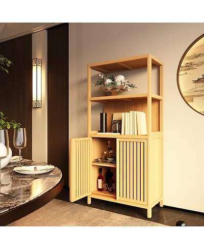 Boyel Living Bamboo Storage Cabinet, Freestanding Bathroom Cabinet with 2 Doors, Floor Cabinet Organizer for Living Room, Kitchen, Entryway