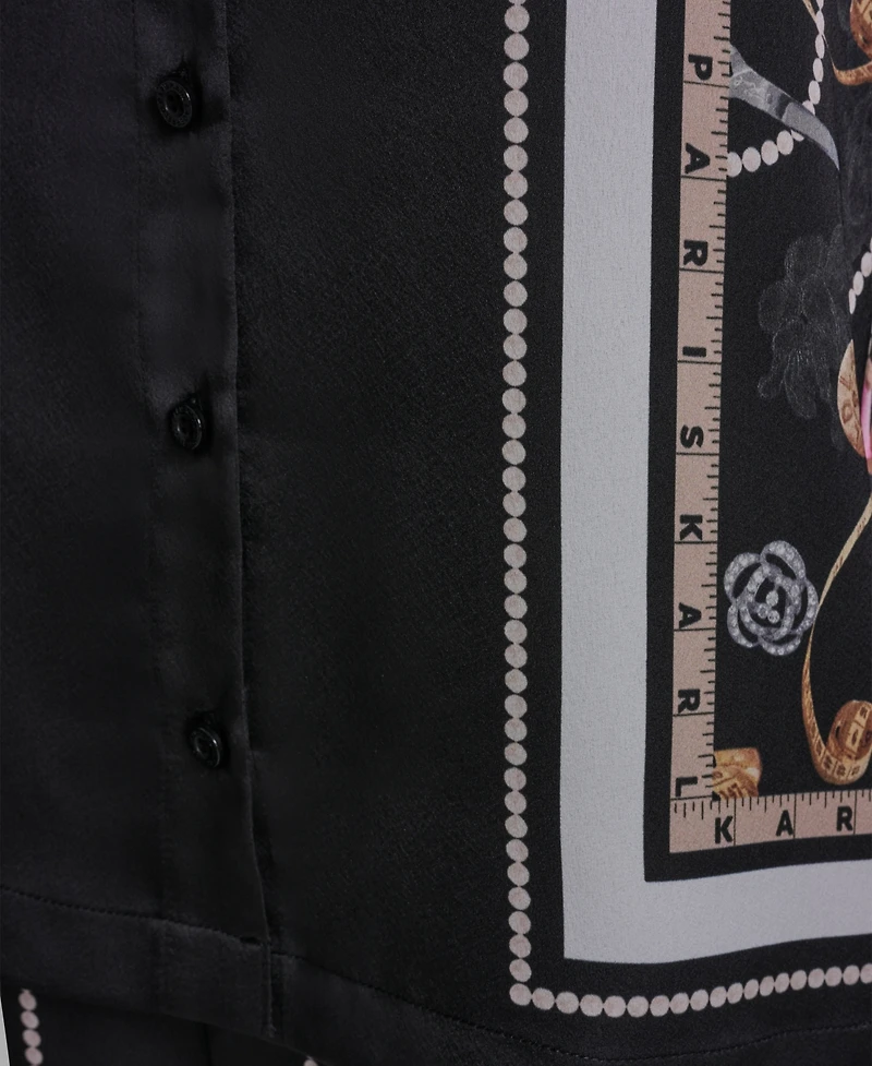 Karl Lagerfeld Paris Women's Collared Short-Sleeve Printed Top