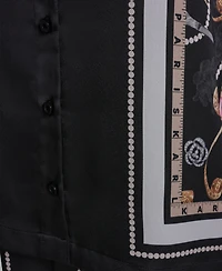 Karl Lagerfeld Paris Women's Collared Short-Sleeve Printed Top