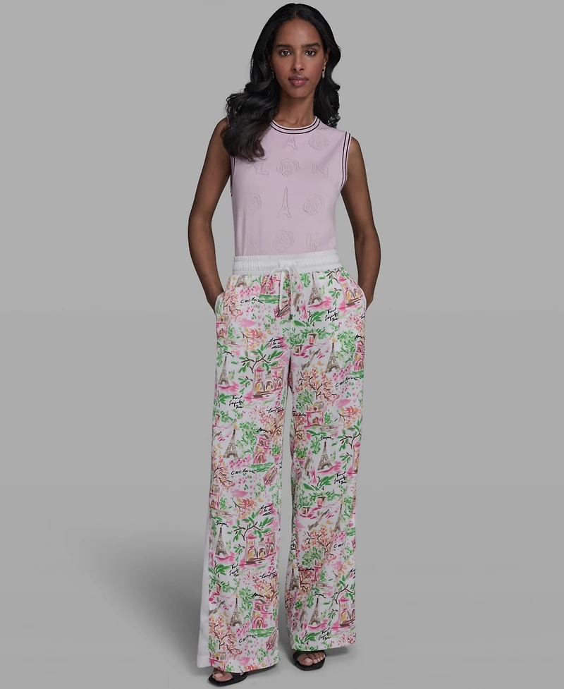 Karl Lagerfeld Paris Women's Floral Border Print Mid Rise Pants