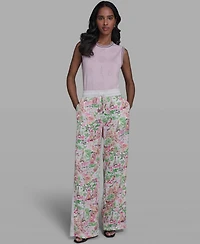 Karl Lagerfeld Paris Women's Floral Border Print Mid Rise Pants
