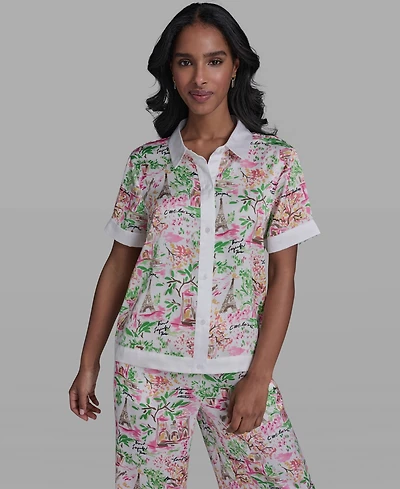 Karl Lagerfeld Paris Women's Collared Short-Sleeve Top