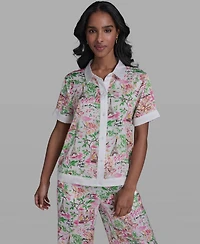 Karl Lagerfeld Paris Women's Collared Short-Sleeve Top