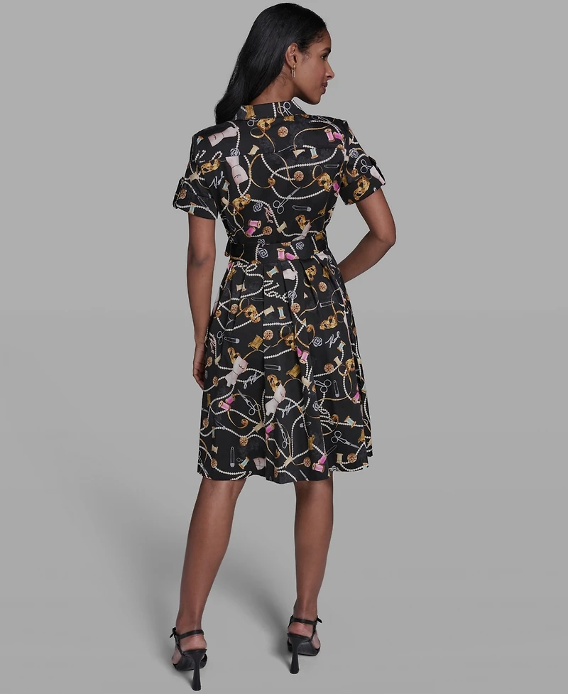 Karl Lagerfeld Paris Women's Short-Sleeve Collared Shirt Dress