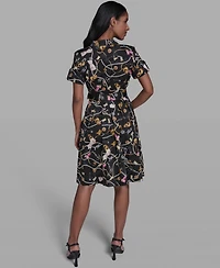 Karl Lagerfeld Paris Women's Short-Sleeve Collared Shirt Dress