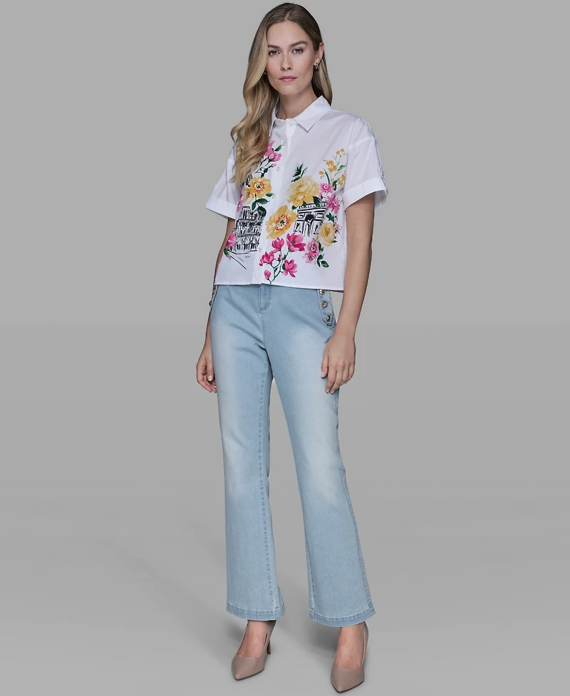 Karl Lagerfeld Paris Women's Floral Collared Neck Blouse