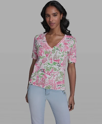 Karl Lagerfeld Paris Women's V-Neck Pull-On Sweater