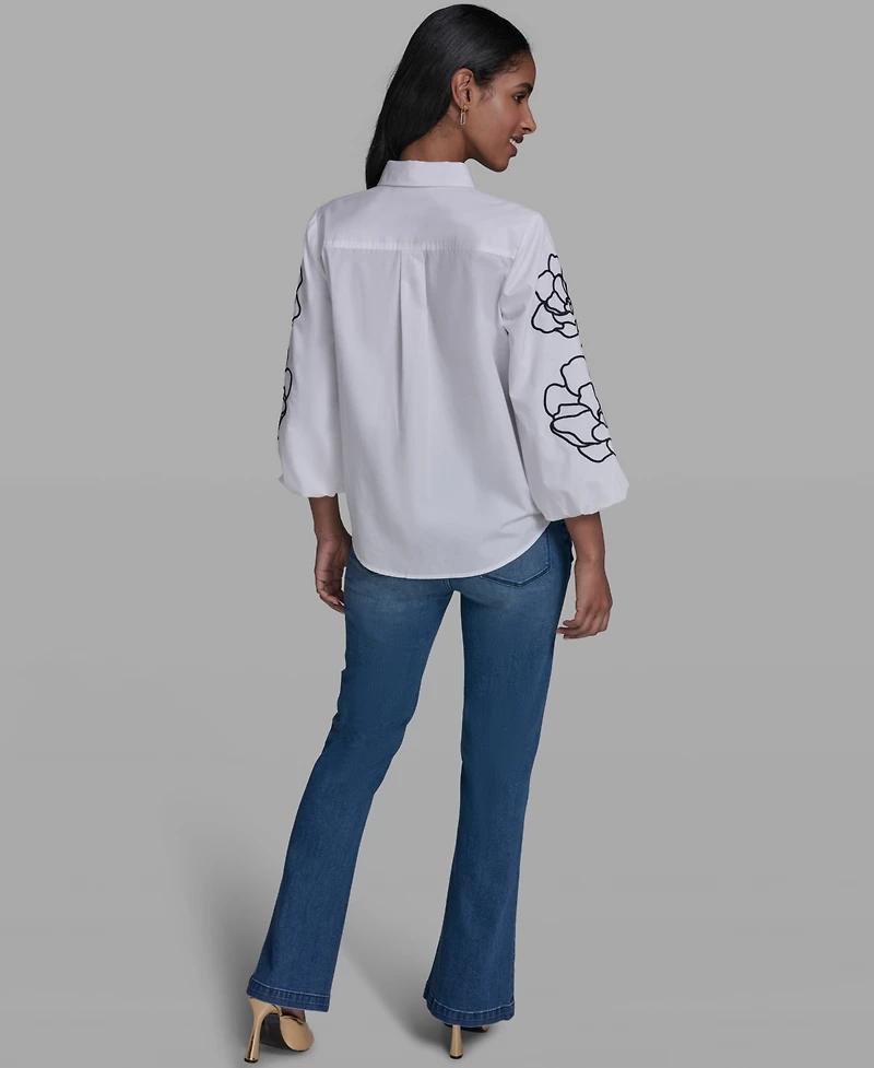 Karl Lagerfeld Paris Women's Floral Detailed Collared Blouse