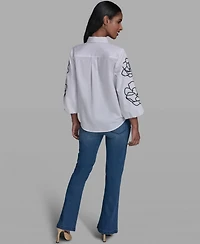Karl Lagerfeld Paris Women's Floral Detailed Collared Blouse