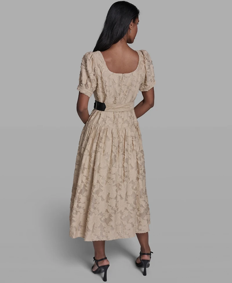 Karl Lagerfeld Paris Women's Burnout Square Neck Belt Dress