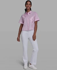 Karl Lagerfeld Paris Women's Collared Short-Sleeve Blouse