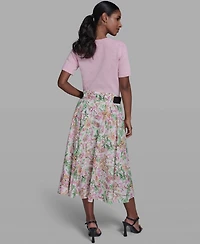 Karl Lagerfeld Paris Women's All-Over Printed Midi Skirt