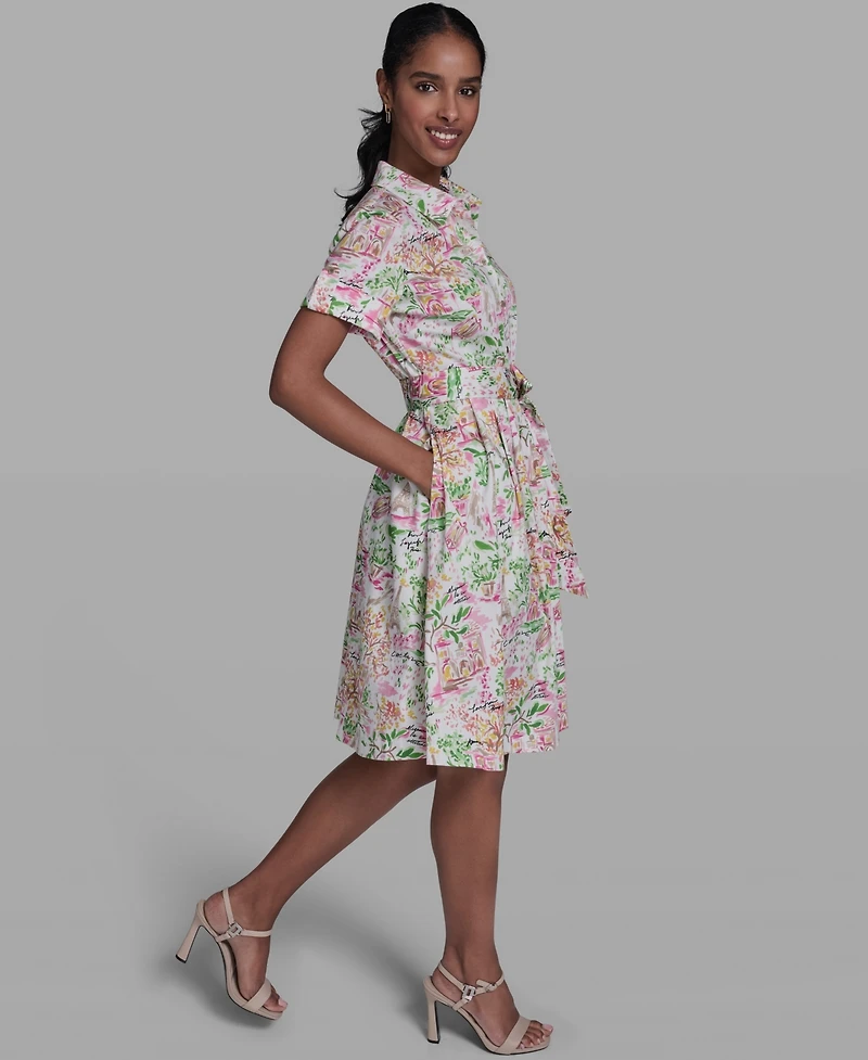 Karl Lagerfeld Paris Women's Short-Sleeve Collared Shirt Dress