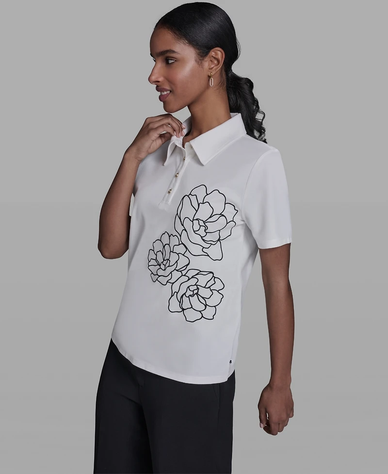 Karl Lagerfeld Paris Women's Short-Sleeve Collared Blouse