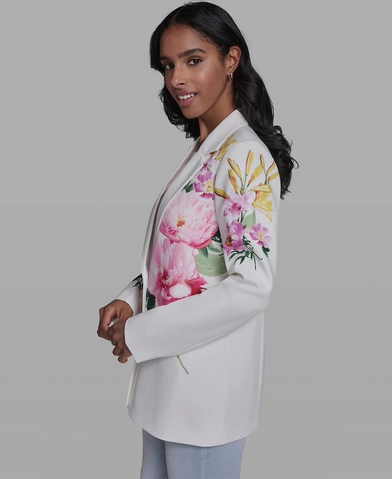Karl Lagerfeld Paris Women's Placed Floral Printed Collared Blazer