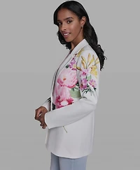 Karl Lagerfeld Paris Women's Placed Floral Printed Collared Blazer