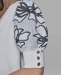 Karl Lagerfeld Paris Women's Floral Short-Sleeve Sweater
