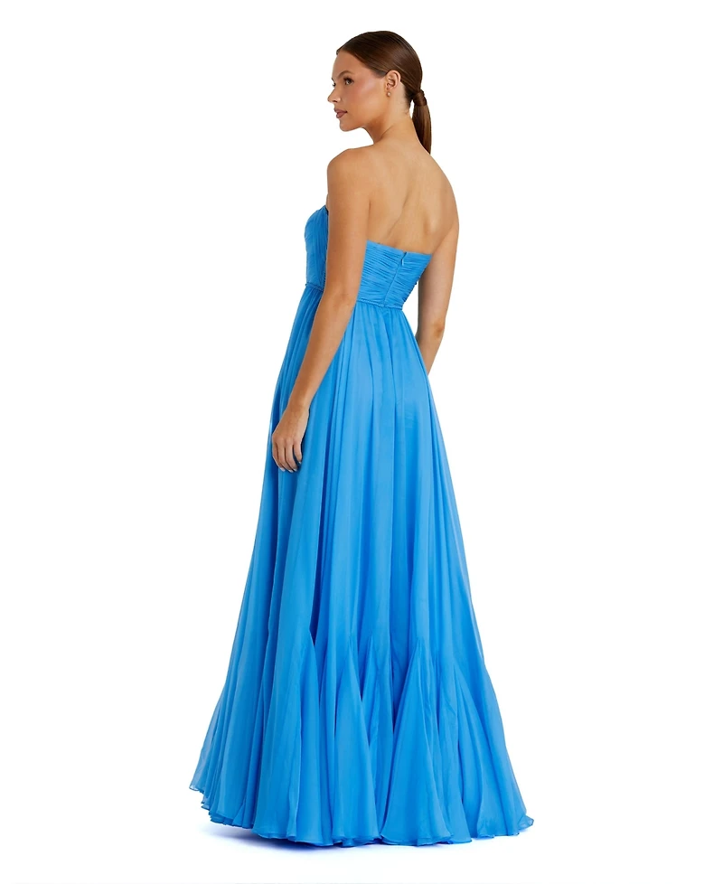 Mac Duggal Women's Strapless Chiffon Gown With Braided Belt